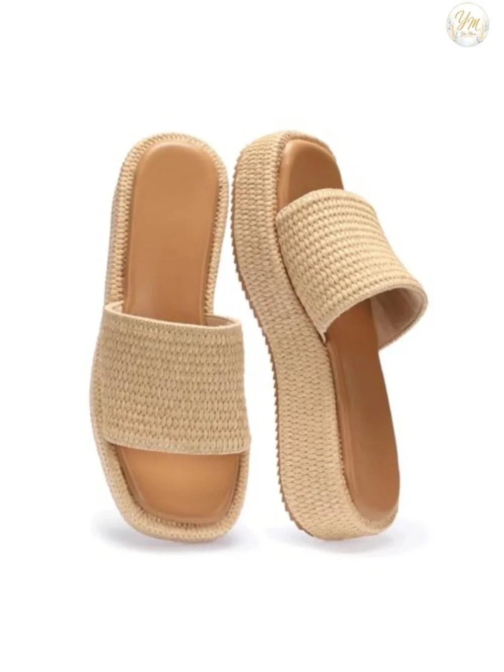 Woven Raffia Espadrille Slide Sandals Women Platform Wedge Summer Vacation